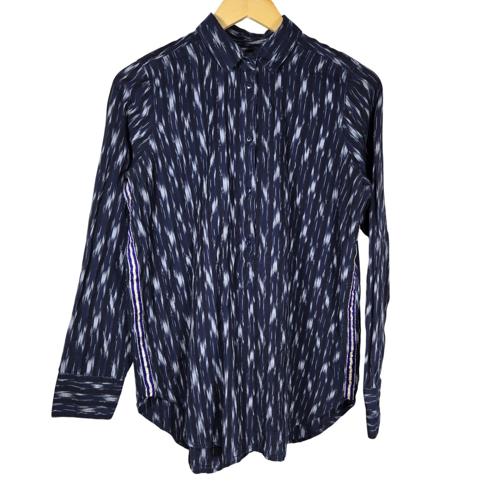 J.Crew Womens Blue Ikat Cotton Popover Shirt Side‎ Stripe C7188 Size 6